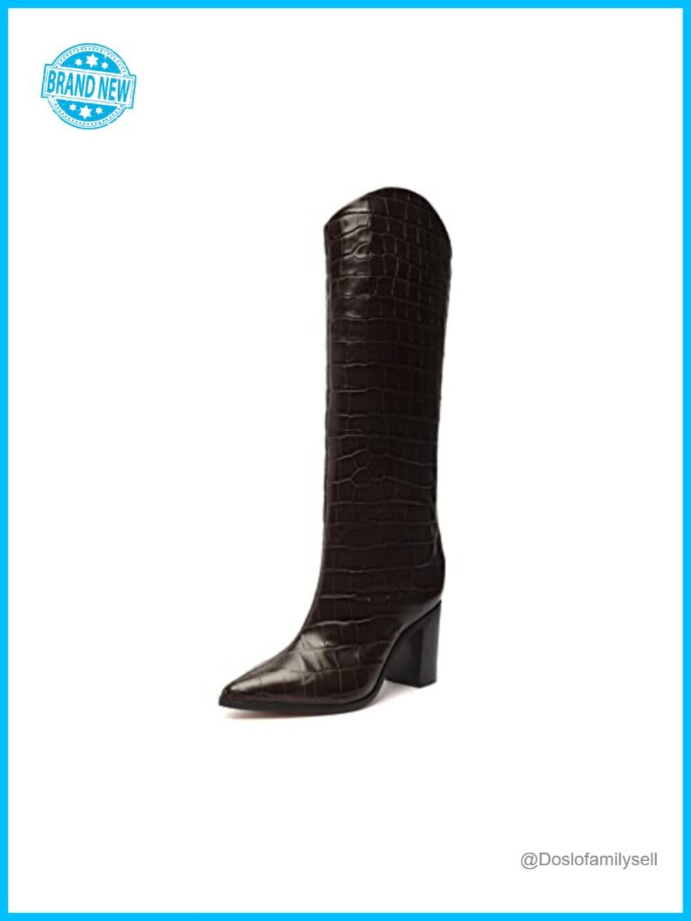 Croc Embossed Pointed Toe Block Heel Ankle Boots Faux Leather Lined